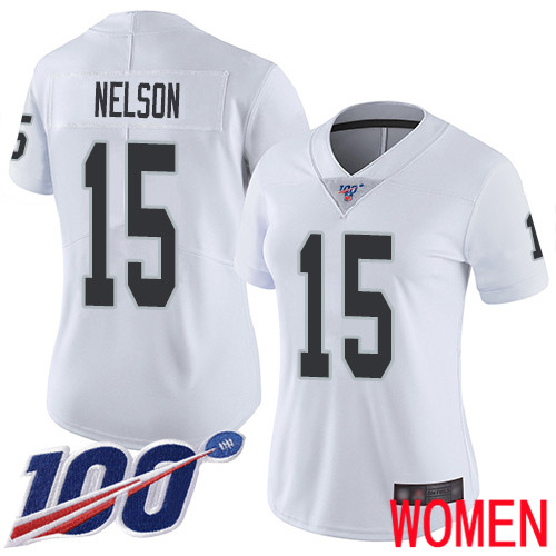 Oakland Raiders Limited White Women J  J  Nelson Road Jersey NFL Football #15 100th Season Vapor Jersey->women nfl jersey->Women Jersey